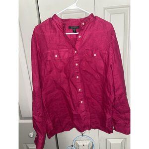Lauren Ralph Lauren Women's 100% Linen Shirt XL Extra Large Pink Long Sleeve